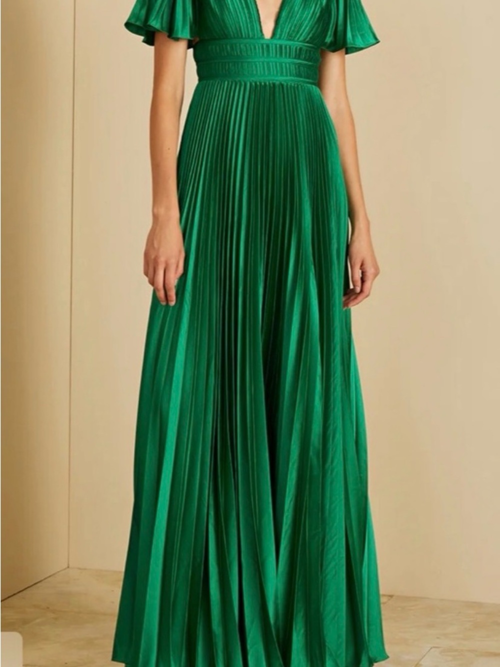 AMUR Emerald Green Pleated Maxi Dress
